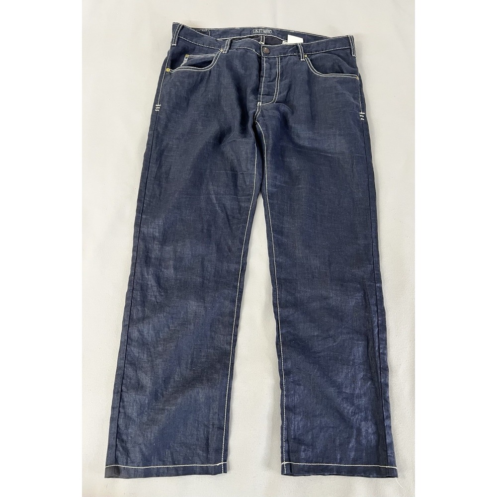 AJ Armani Jeans Linen Inside‎ Sz 32 Navy Blue Snap Buttons